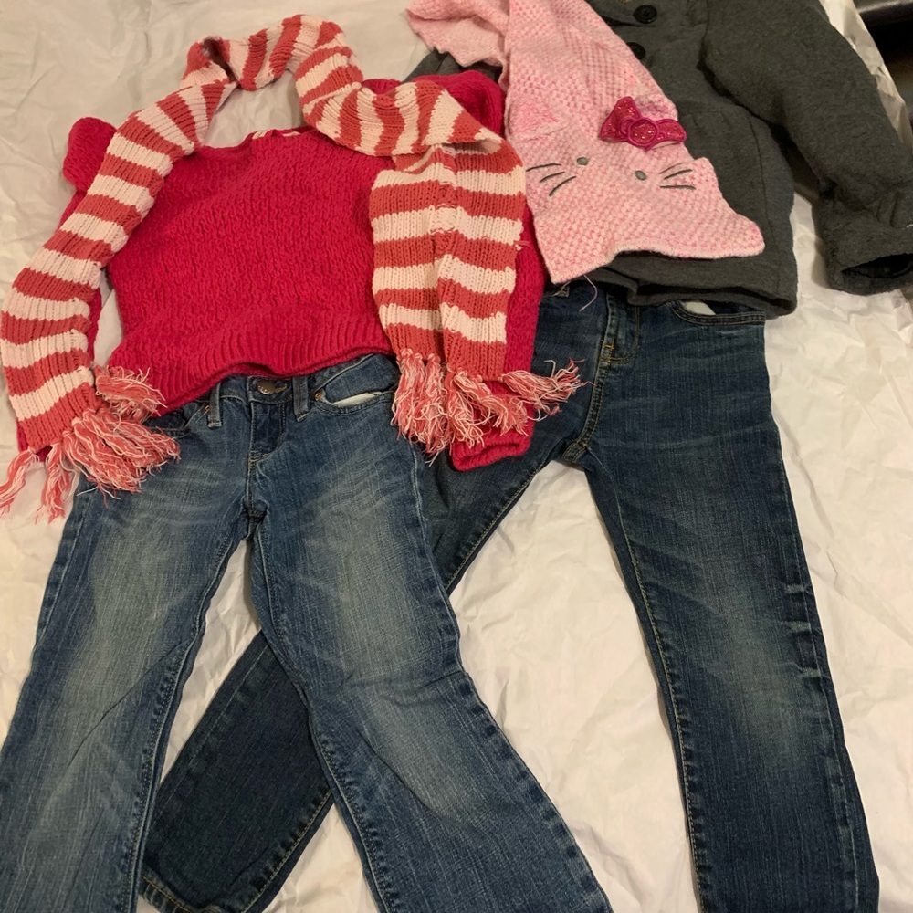 Girls clothes lot. Size 5 jeans, coat size 6, sweater small